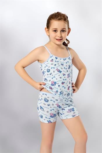 KIZ ÇOCUK BASKILI LİKRALI ŞORTLU TAKIM