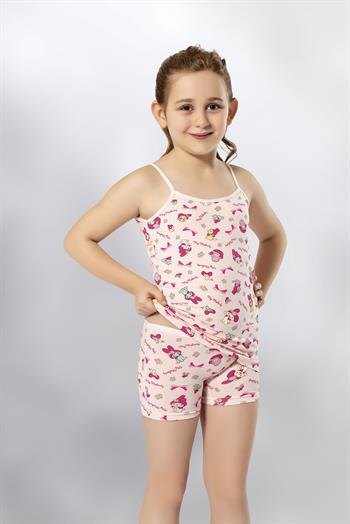 KIZ ÇOCUK BASKILI LİKRALI ŞORTLU TAKIM