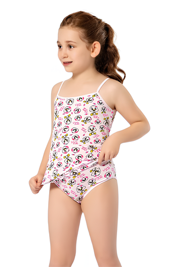 KIZ ÇOCUK BASKILI LİKRALI BİKİNİLİ TAKIM