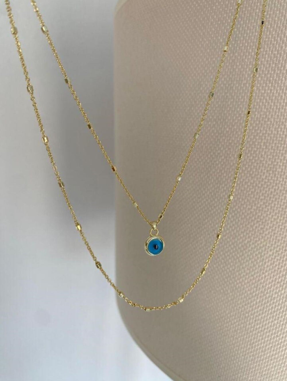 14K ALTIN KAPLAMA  İKİLİ GÖZ DETAY KOLYE