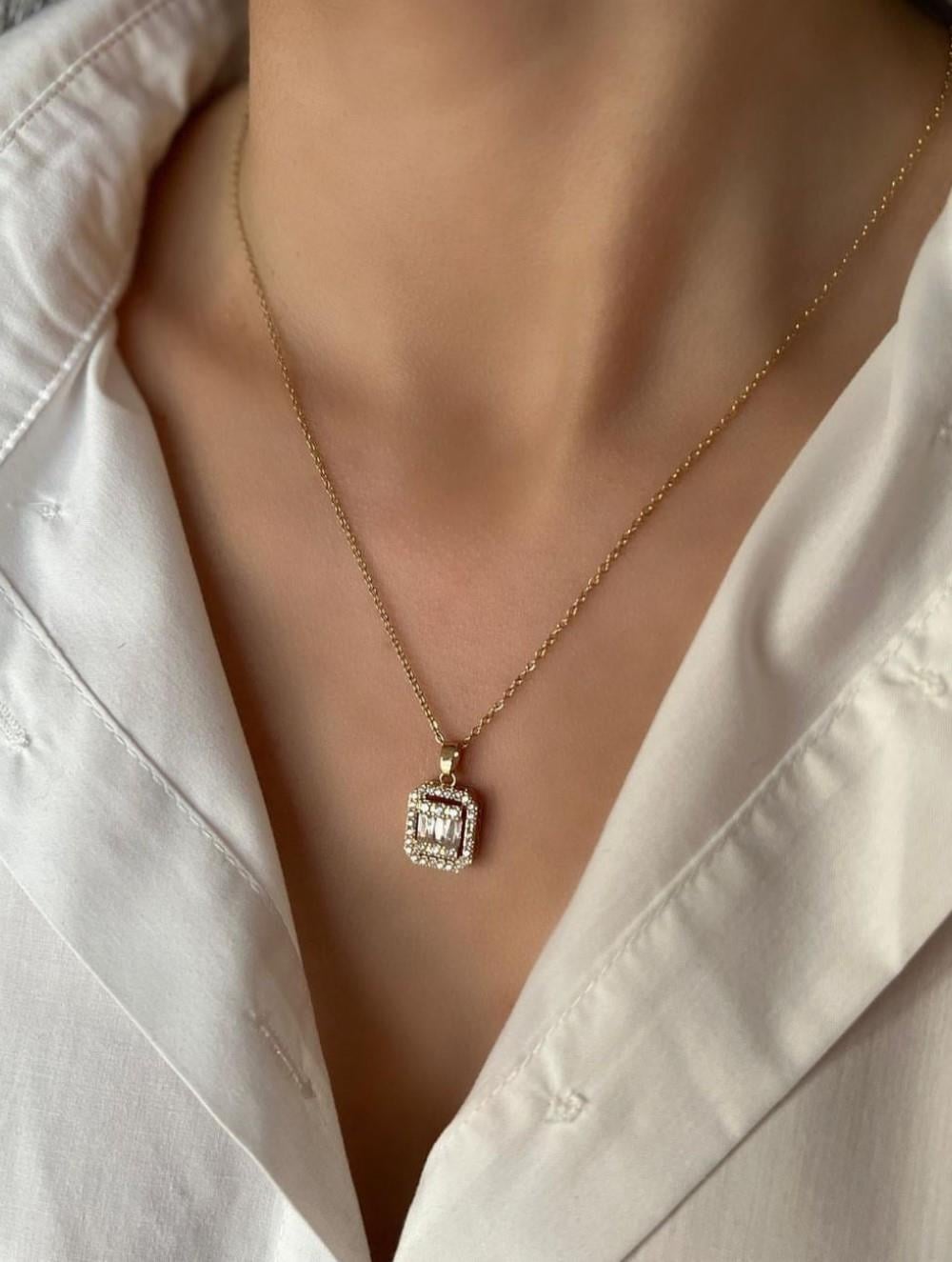 ÇELİK  ZİRKON BAGET KOLYE