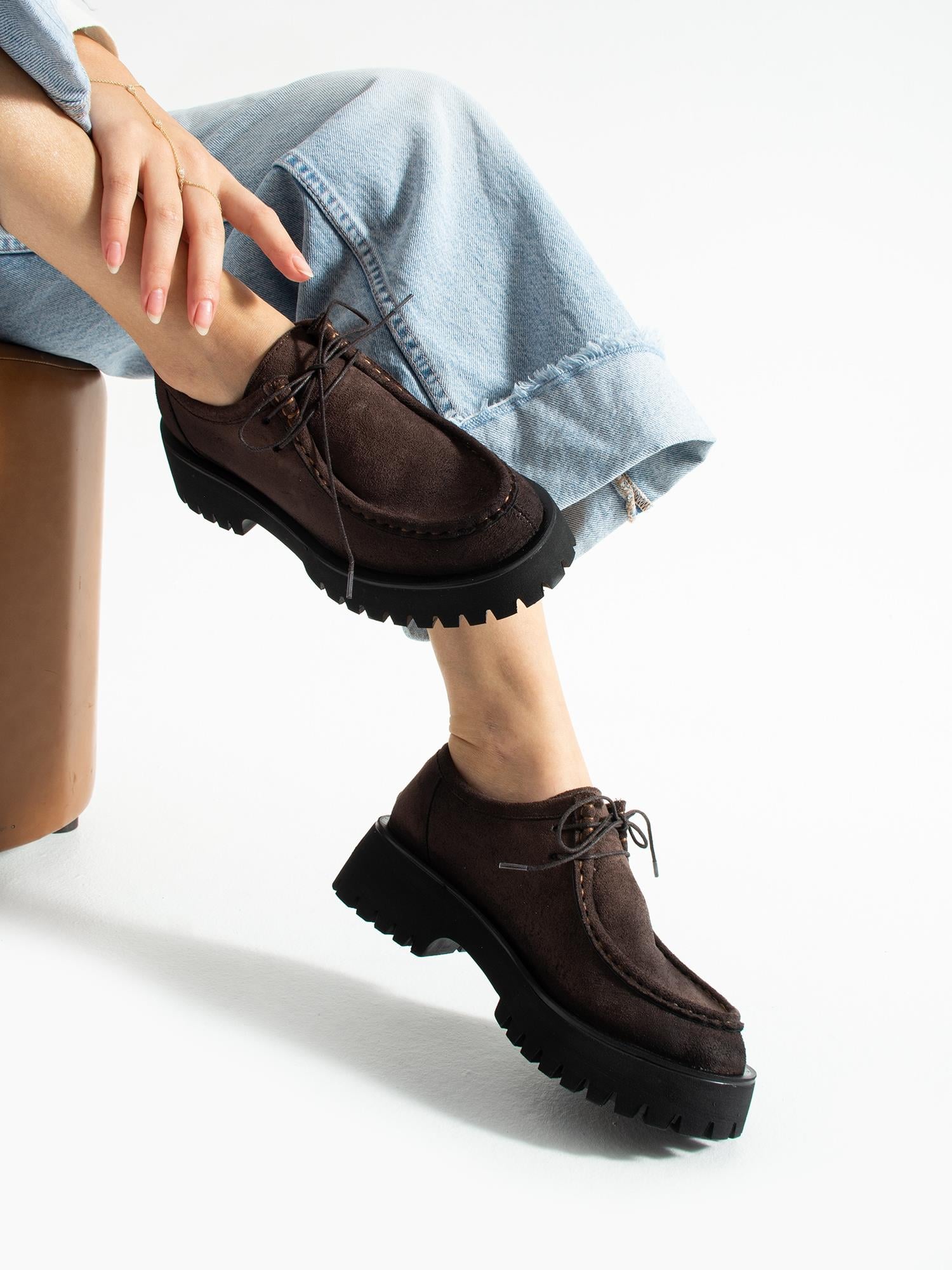 BOSCO Kahve Süet Bağcıklı Kadın Loafer
