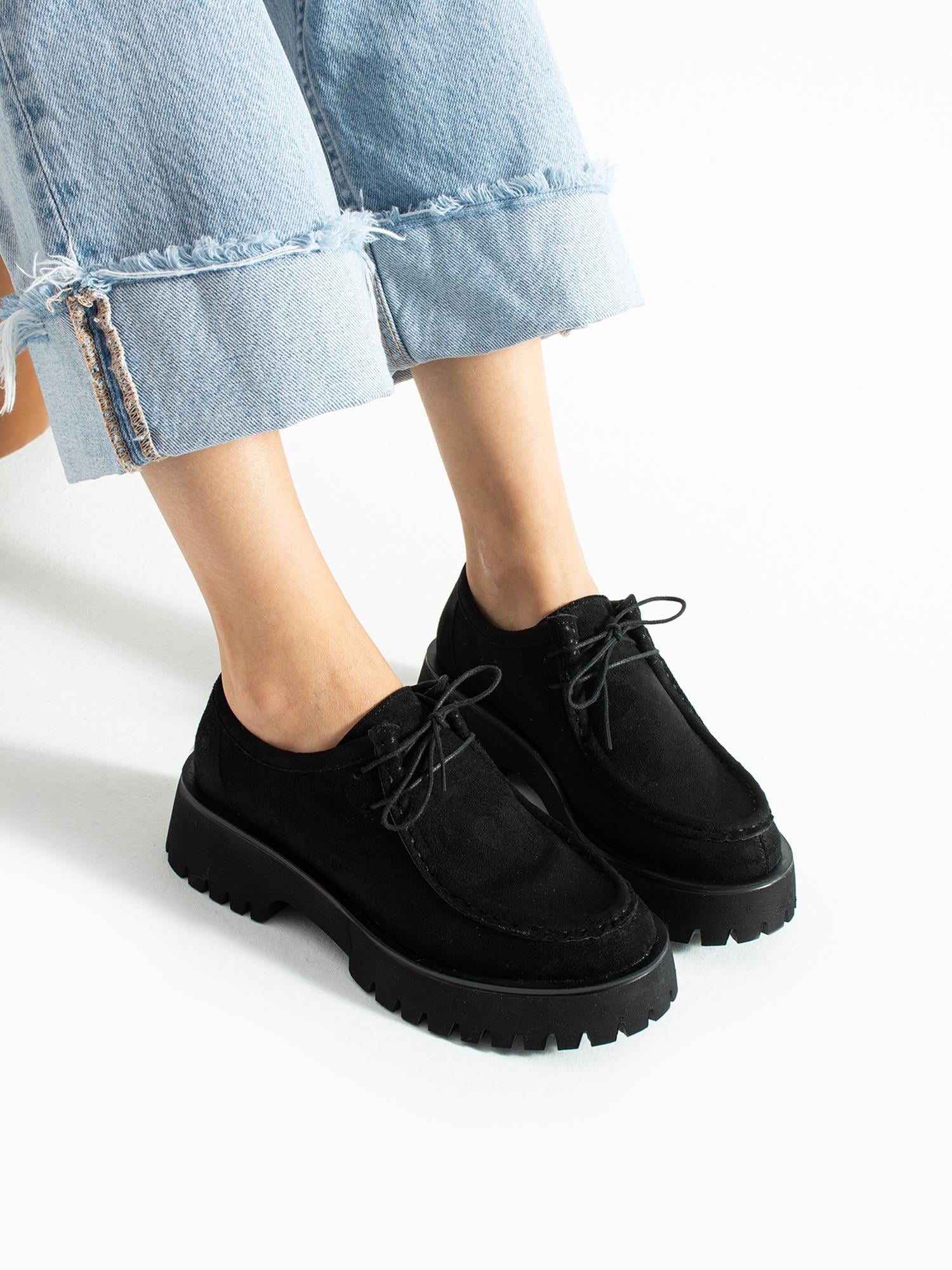 BOSCO Siyah Süet Bağcıklı Kadın Loafer