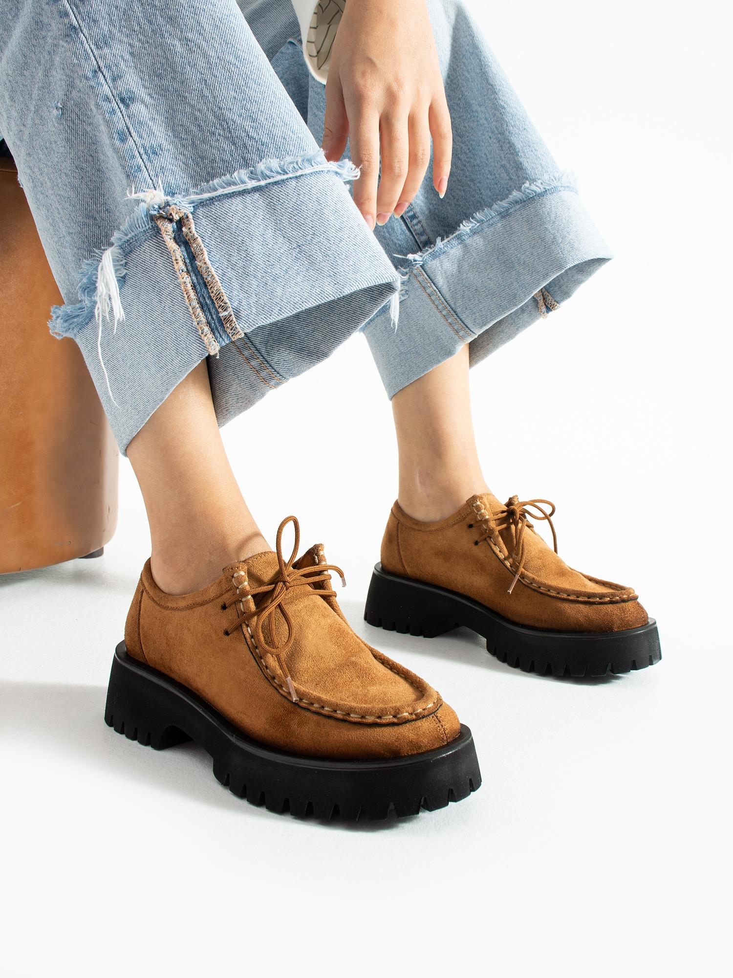 BOSCO Taba Süet Bağcıklı Kadın Loafer
