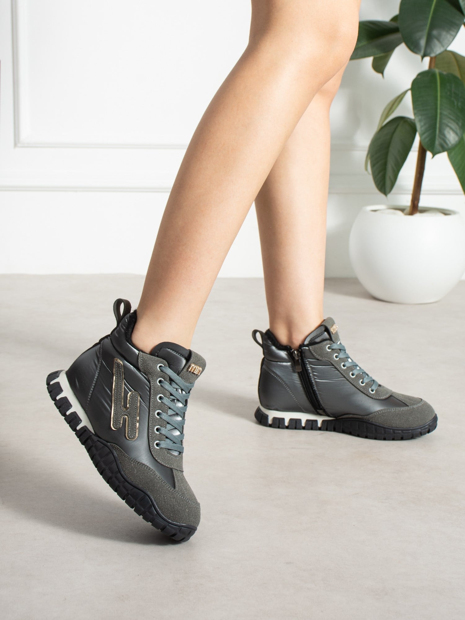 CARİNA Gri İçi Kürklü Gizli Topuk Kadın Sneakers Bot