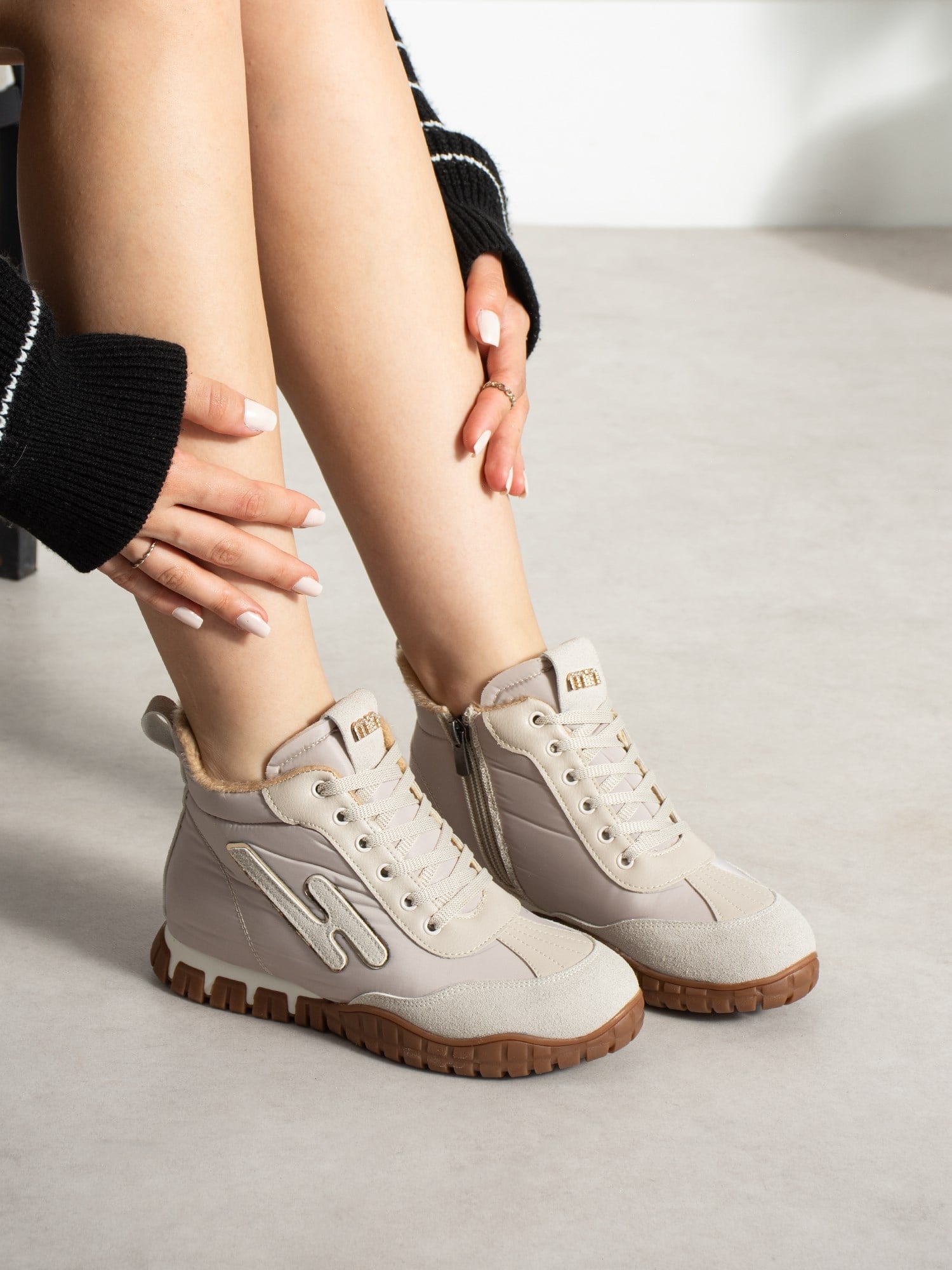 CARİNA Krem İçi Kürklü Gizli Topuk Kadın Sneakers Bot