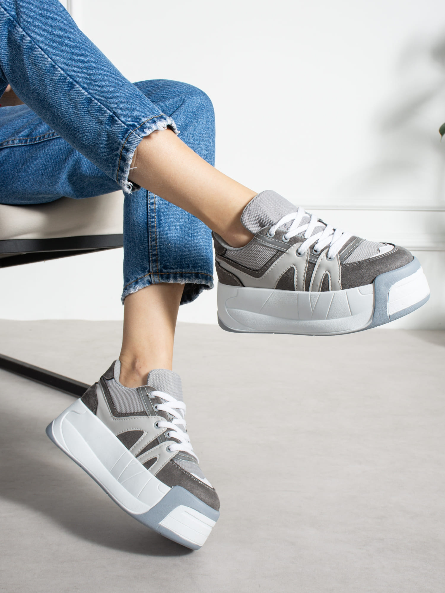CARLA Gri Yüksek Tabanlı Kadın Sneakers