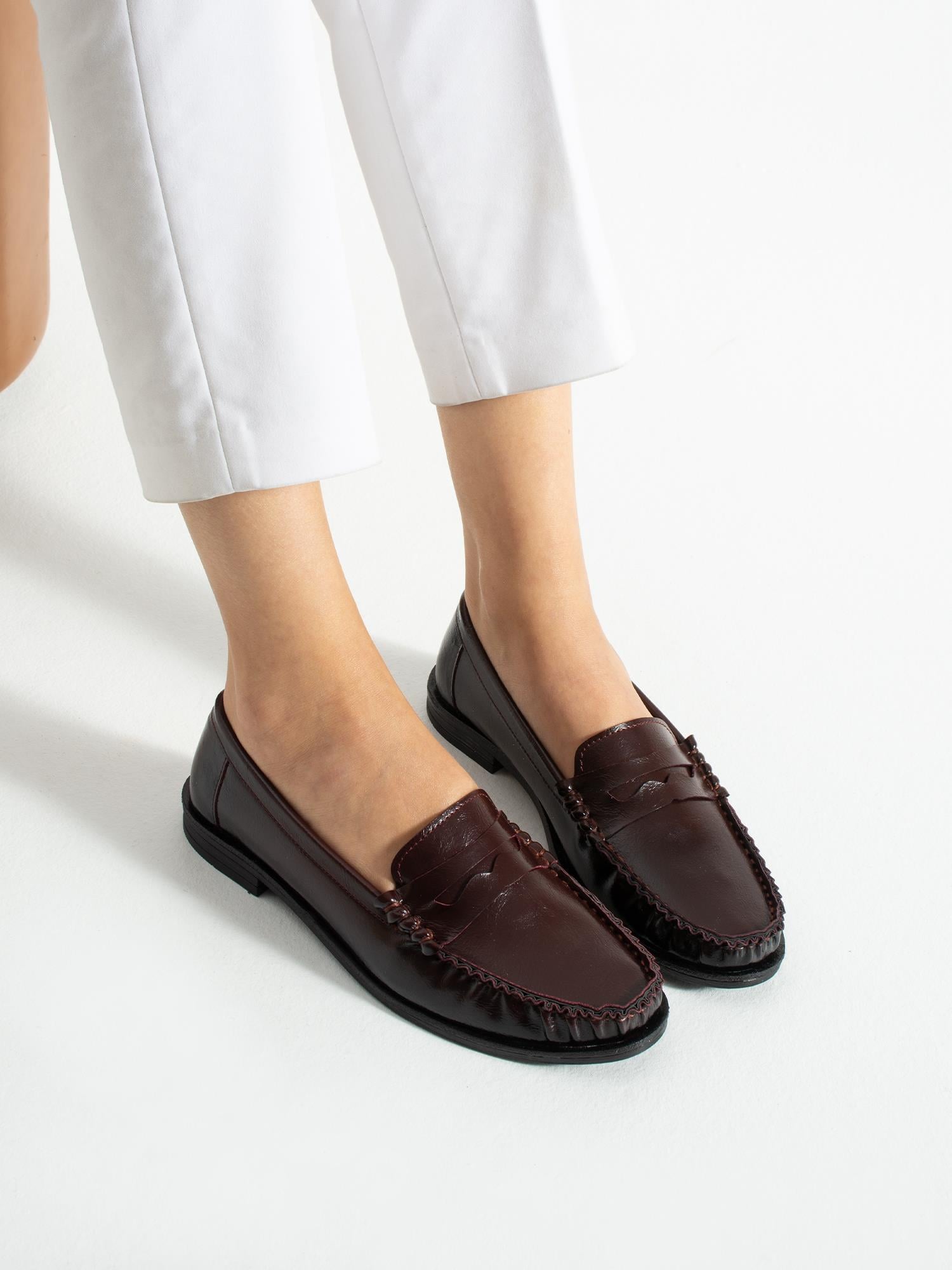 COVE Bordo Rustik Kadın Loafer
