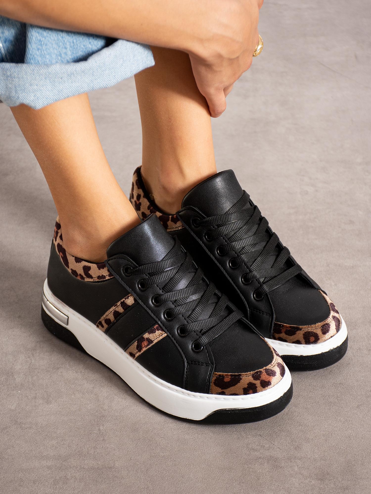 ELEGİA Siyah Leopar Detaylı Kadın Sneakers