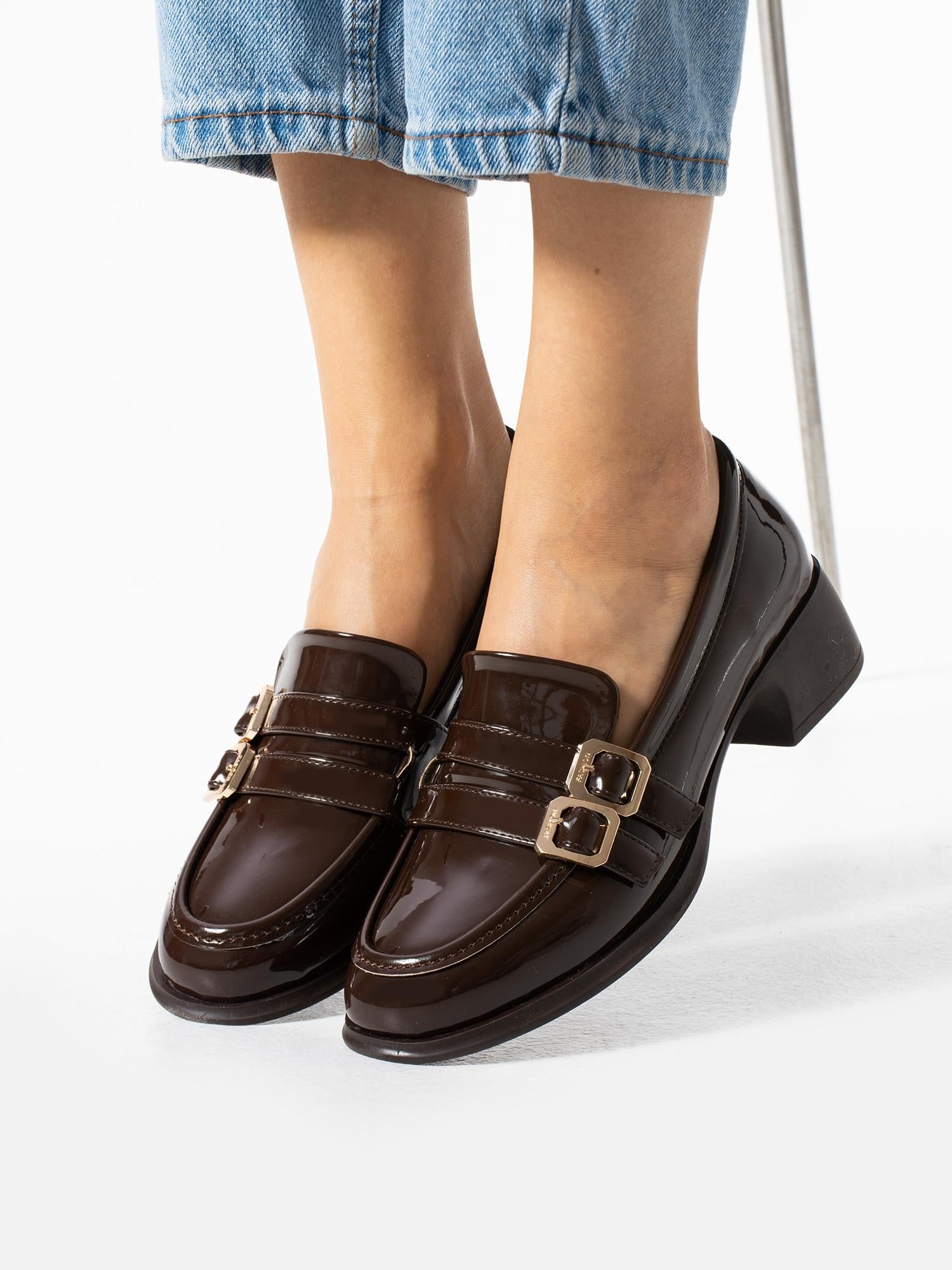 JENK Kahve Rugan Toka Detay Kadın Loafer