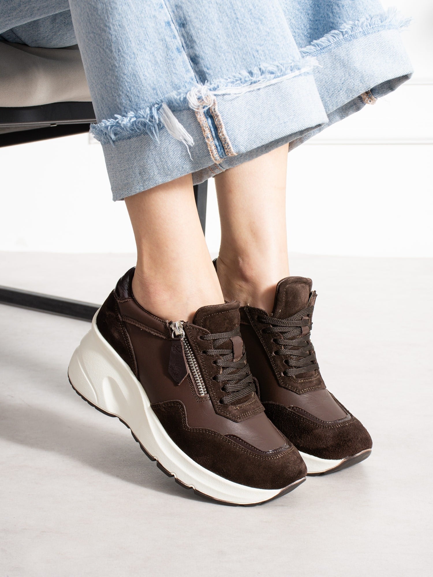 LARİNA Kahve Hakiki Deri Kadın Sneakers