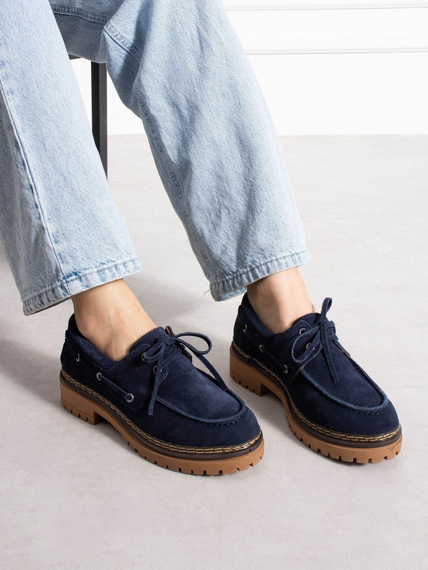 LAVENTO Lacivert Hakiki Deri Kadın Loafer