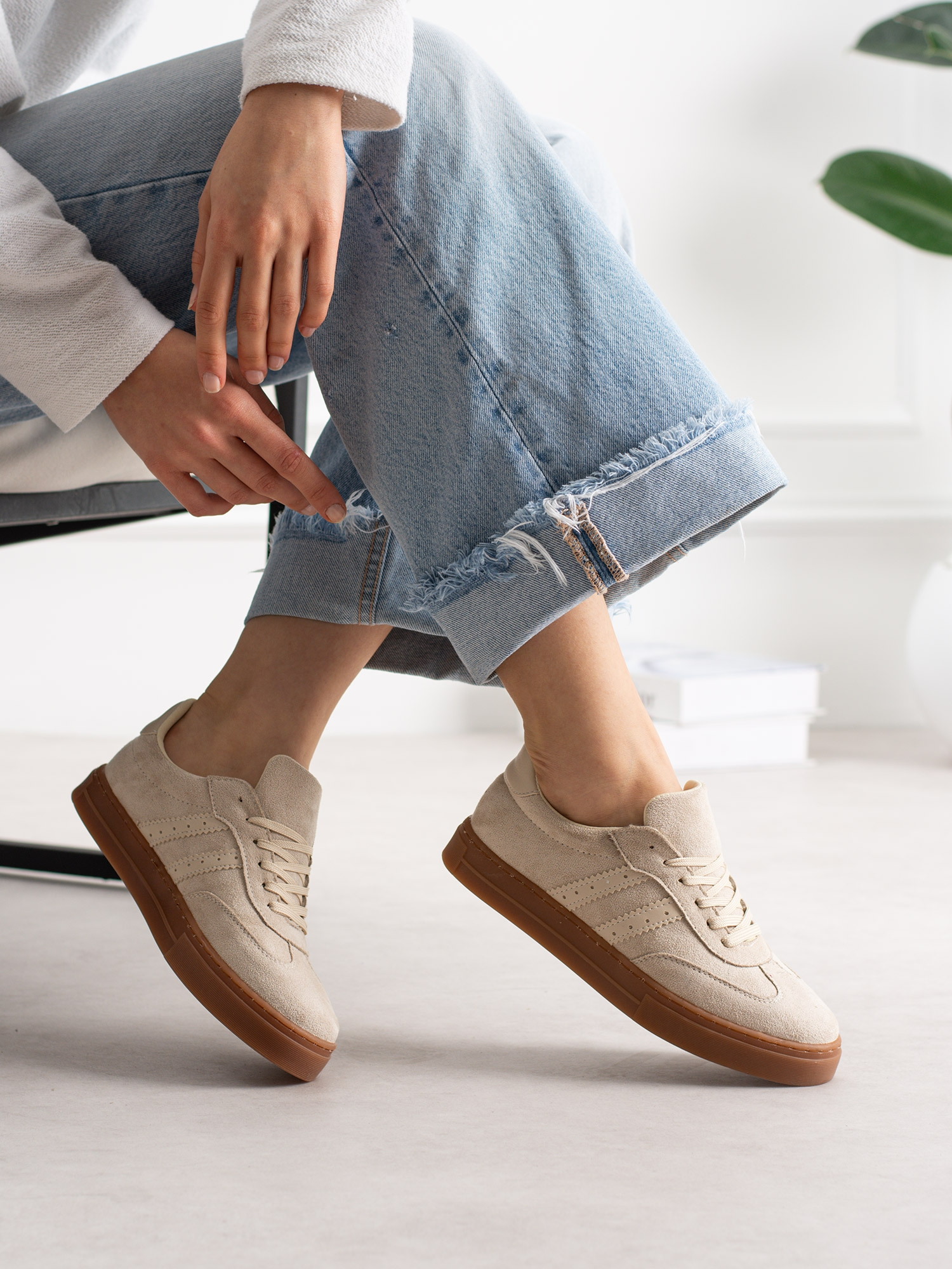 LUCCA Krem Süet Kadın Sneakers