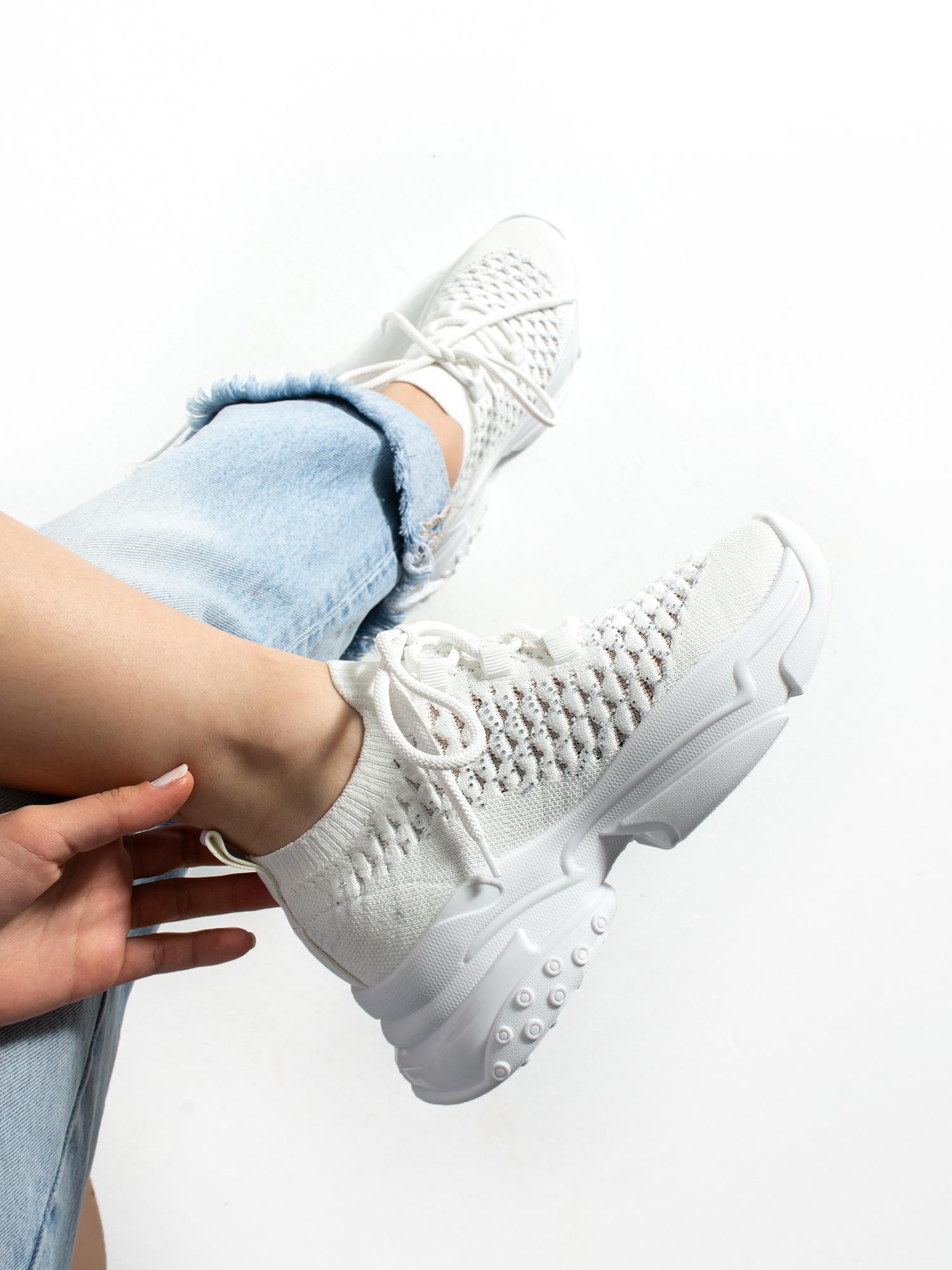 OPAL Beyaz Triko Taş Detay Kadın Sneakers