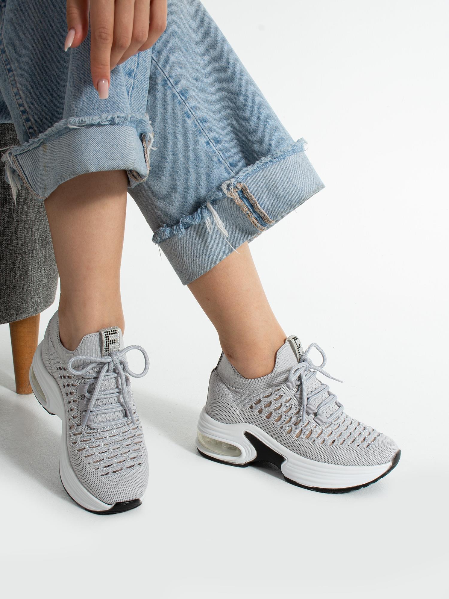 PULSE Gri Taş Detay Triko Kadın Sneakers