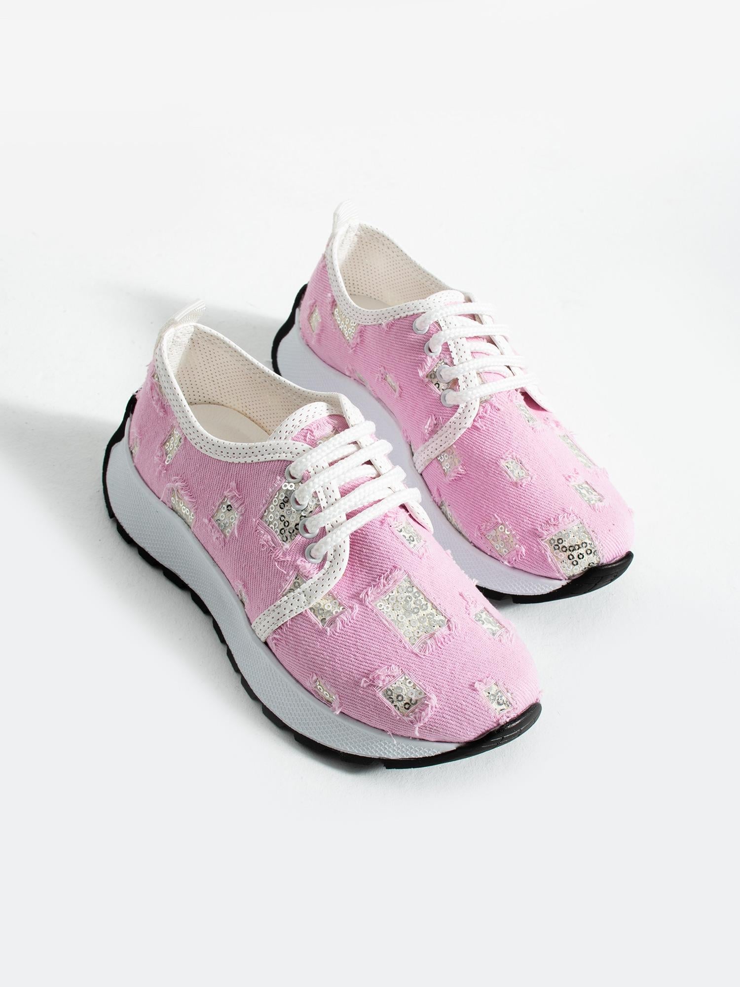 SPARK Pembe  Kot Işıltılı Kadın Sneakers