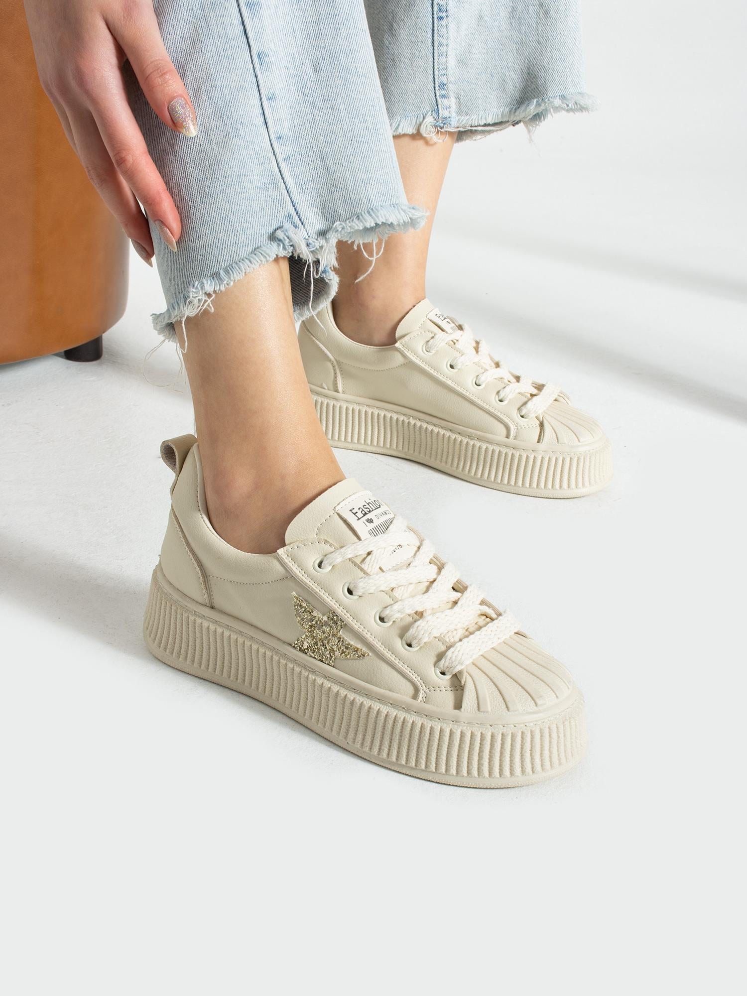 STAR Krem Yıldız Detay Kadın Sneakers