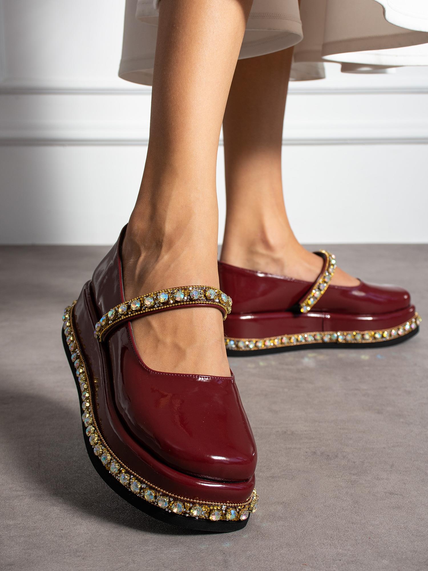 Swiz Bordo Rugan Taş Detay Kadın Loafer