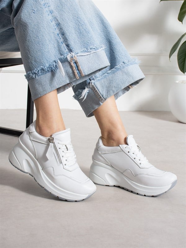 LARİNA Beyaz Hakiki Deri Kadın Sneakers