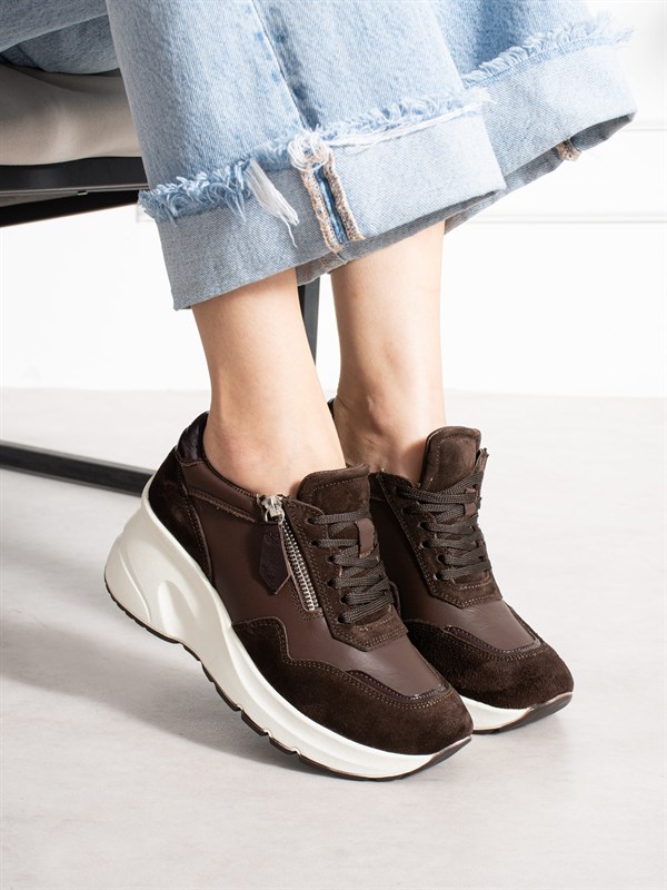 LARİNA Kahve Hakiki Deri Kadın Sneakers
