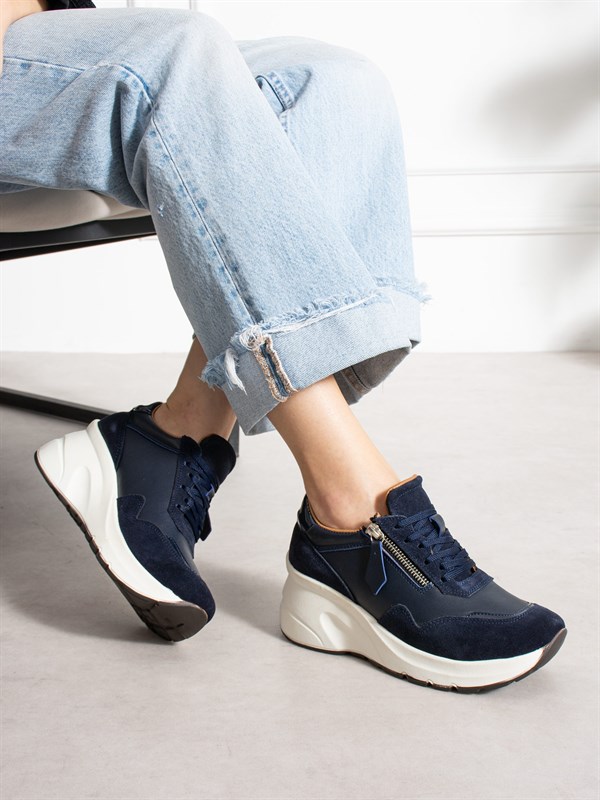 LARİNA Lacivert Hakiki Deri Kadın Sneakers