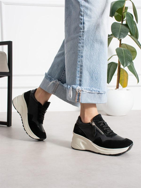 LARİNA Siyah Hakiki Deri Kadın Sneakers