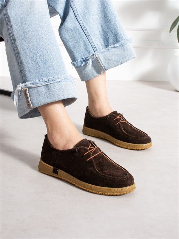 ZEZE Kahve Hakiki Süet Deri Kadın Loafer