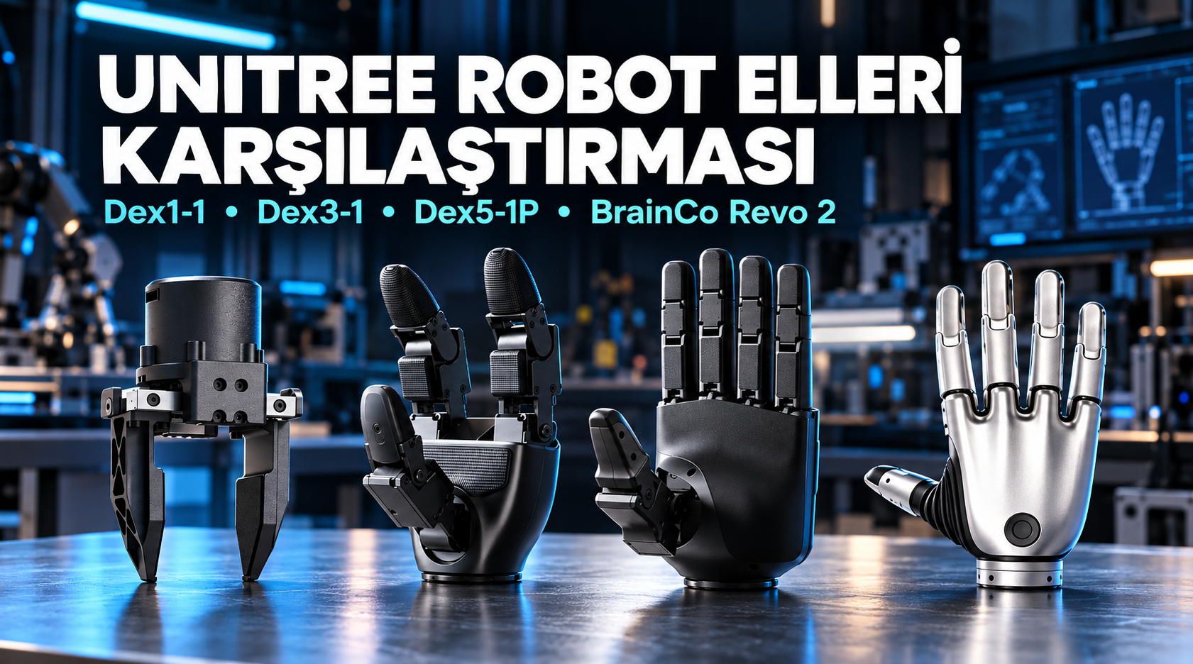 Unitree Robot Elleri Karşılaştırması: Dex1-1, Dex3-1, Dex5-1 ve BrainCo Revo 2