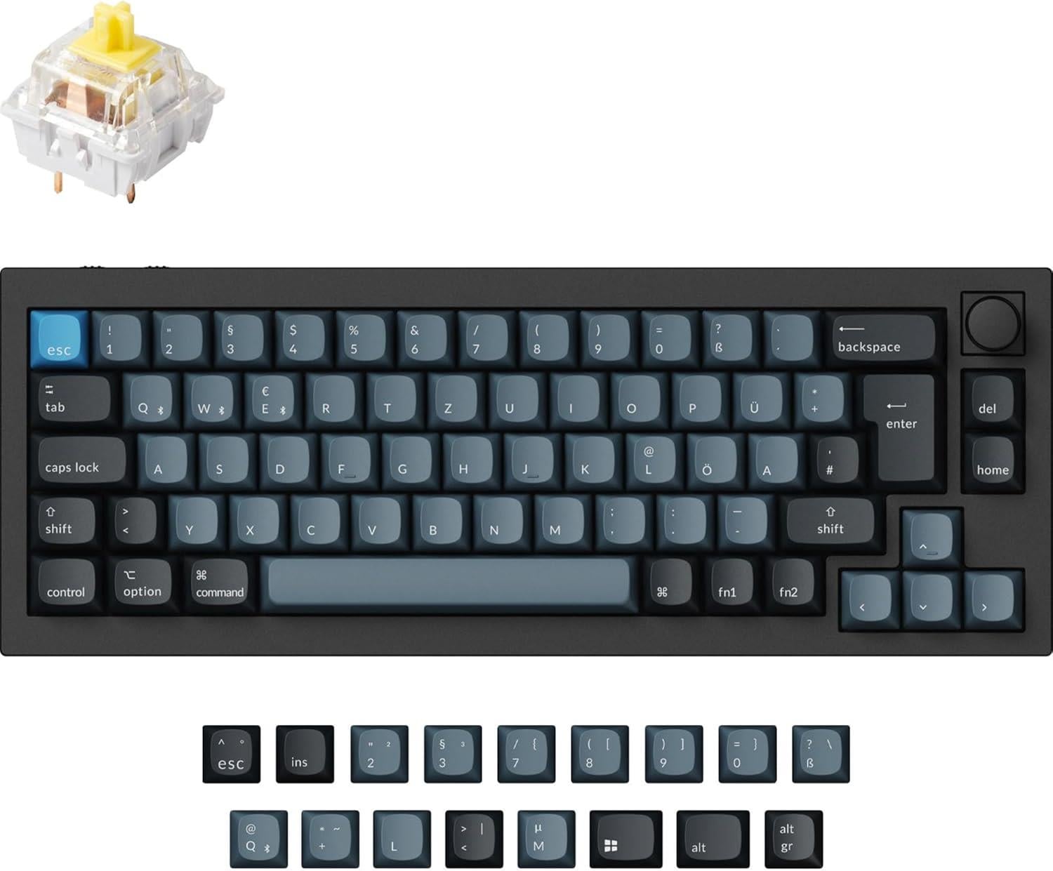Keychron Q2 Pro RGB QMK/VIA Özel Mekanik Klavye - DE Layout - Karbon Siyahı