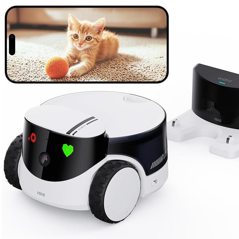 Enabot ROLA PetPal 2.5K AI Kameralı Evcil Hayvan Robotu Depolama + Ödül Dağıtıcı Modülü Dahil
