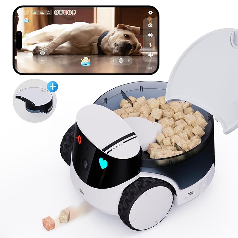 Enabot ROLA PetPal 2.5K AI Kameralı Evcil Hayvan Robotu Depolama + Ödül Dağıtıcı Modülü Dahil