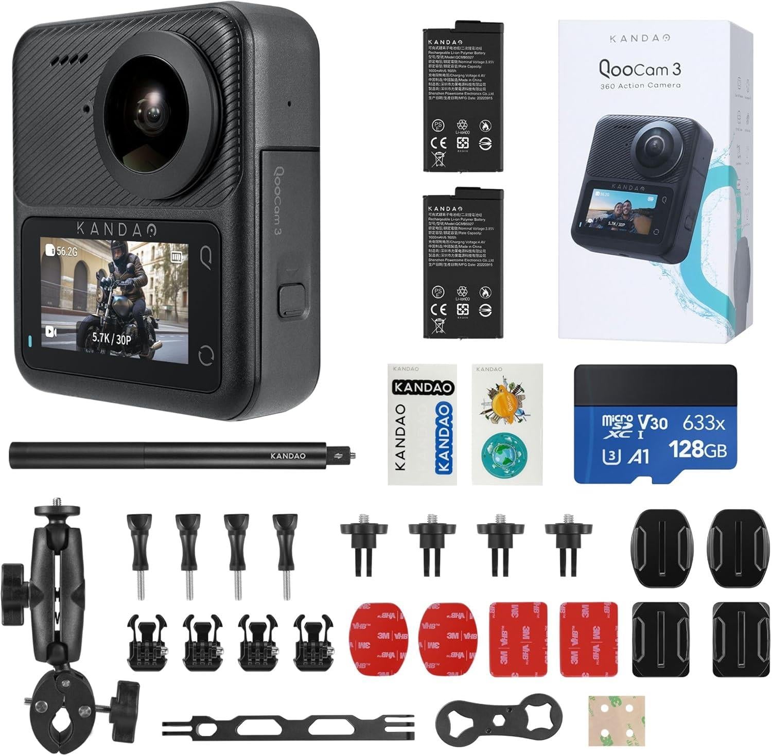 Kandao QooCam 3 5.7K Video 62MP Fotoğraf 360 Aksiyon Kamera Motosiklet Kiti