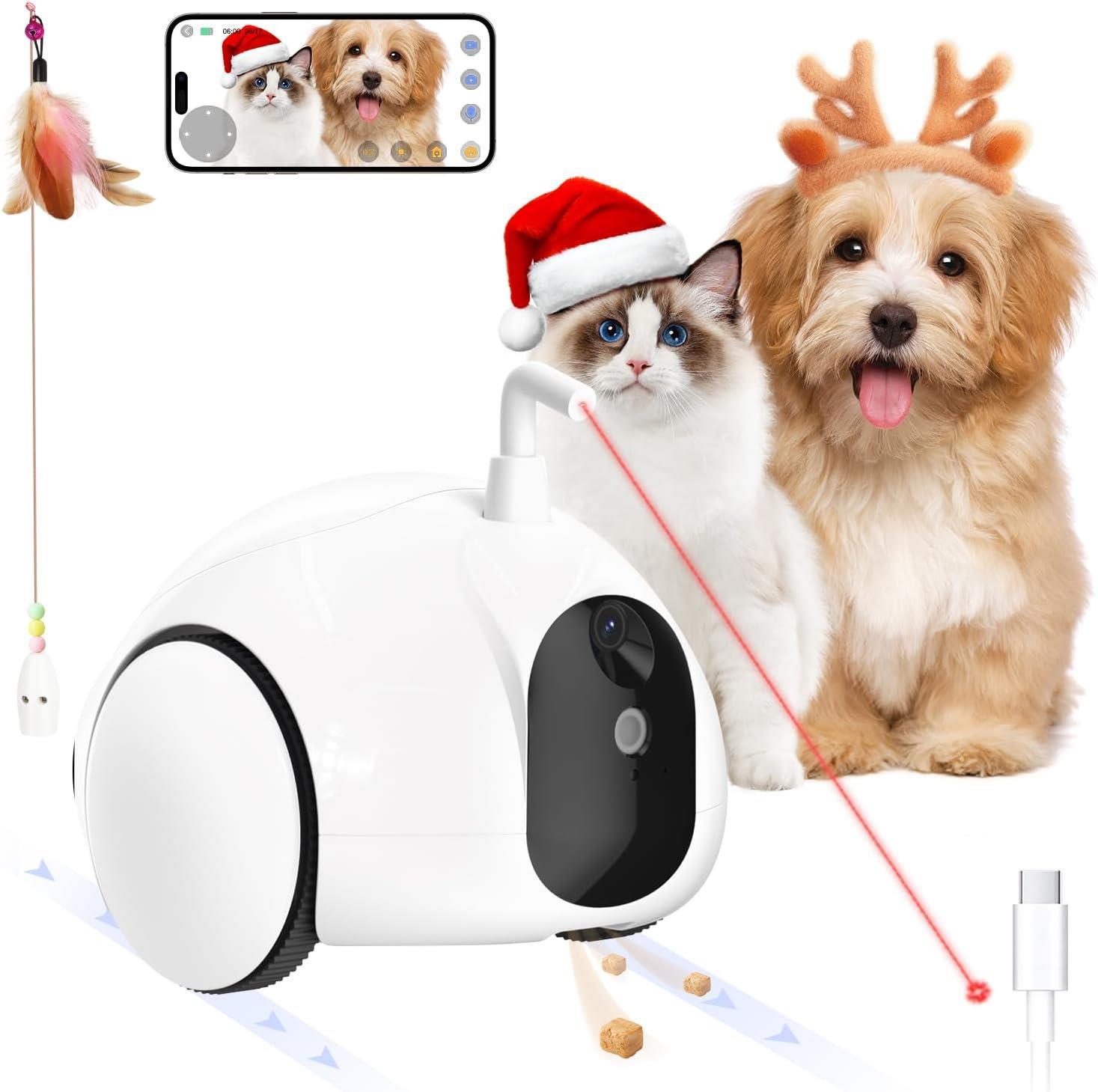 Pumpkii Hareketli Ödül Dağıtıcı Etkileşimli Kedi Köpek Pet Kamera Robotu - Şarj İstasyonu Dahil