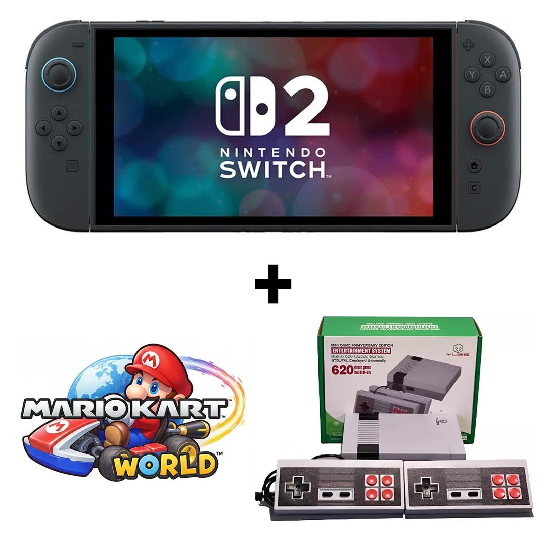 Nintendo Switch 2 + Mario Kart™ World + Yues Retro Oyun Konsolu Üçü Bir Arada Bundle Paket