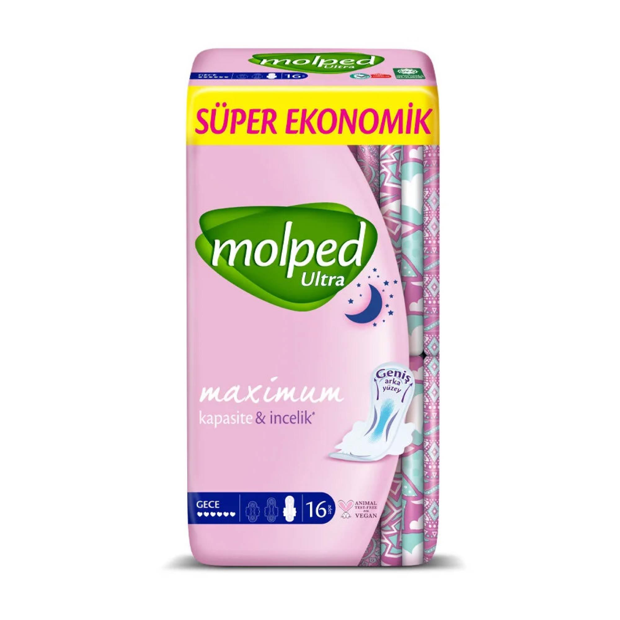 Molped Ultra Hijyenik Ped Maximum Kapasite&İncelik Gece 16 Adet 