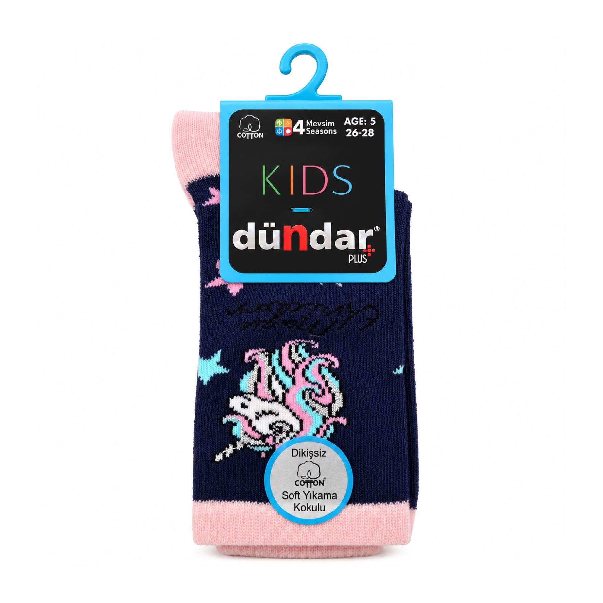 Dündar Plus Çocuk 4 Mevsim Çorap 5 Yaş Lacivert Unicorn Desenli