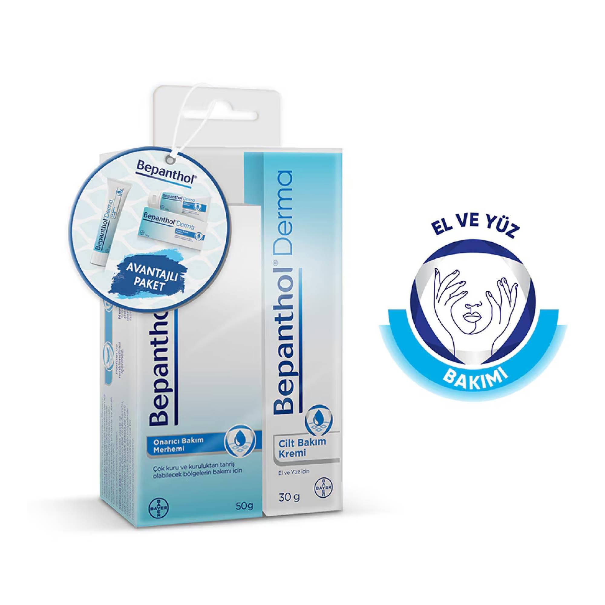 Bepanthol Onarıcı Bakım Merhemi 50 gr ve Cilt Bakım Kremi 30 gr