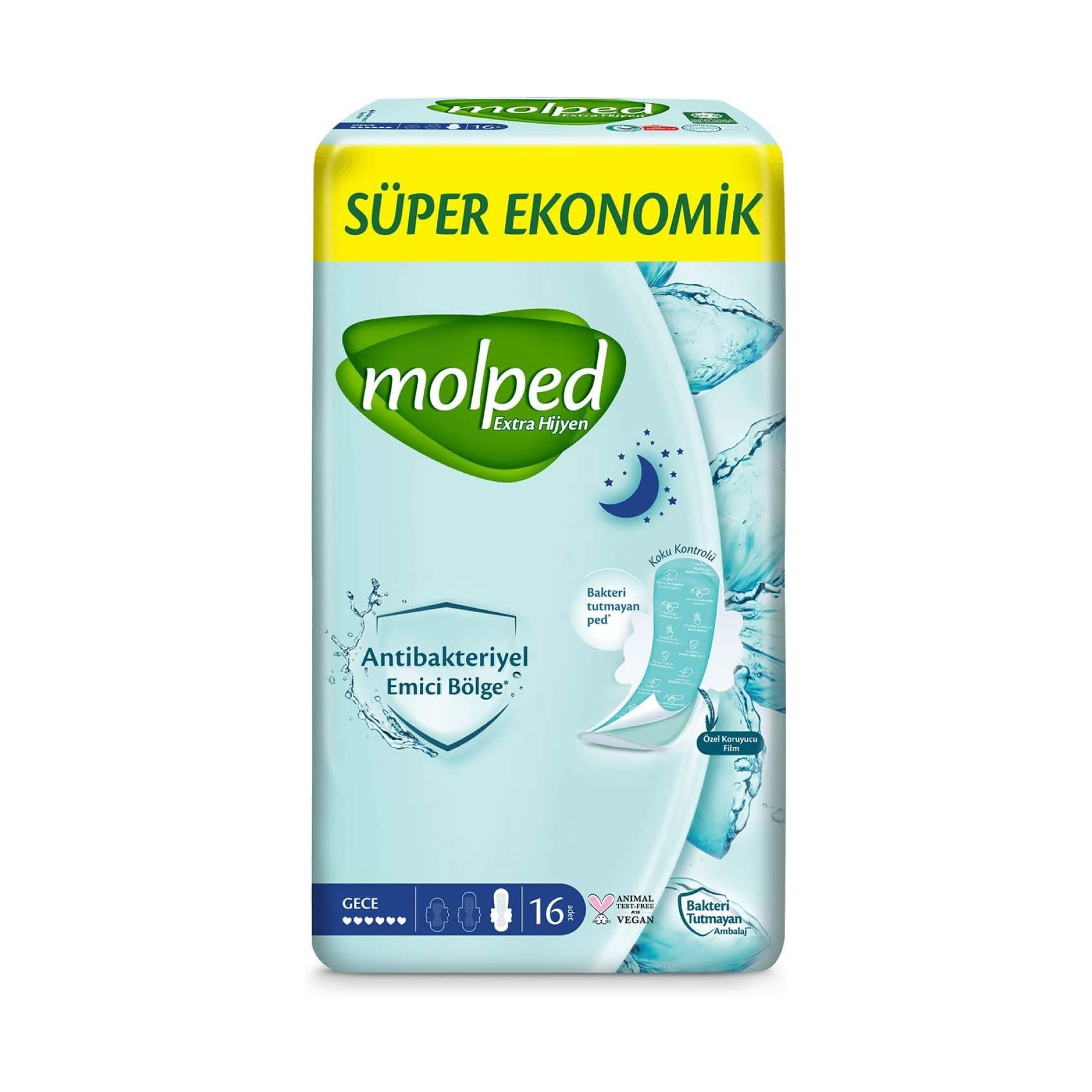 Molped Ekstra Hijyen Ped Antibakteriyel Gece 16 Adet