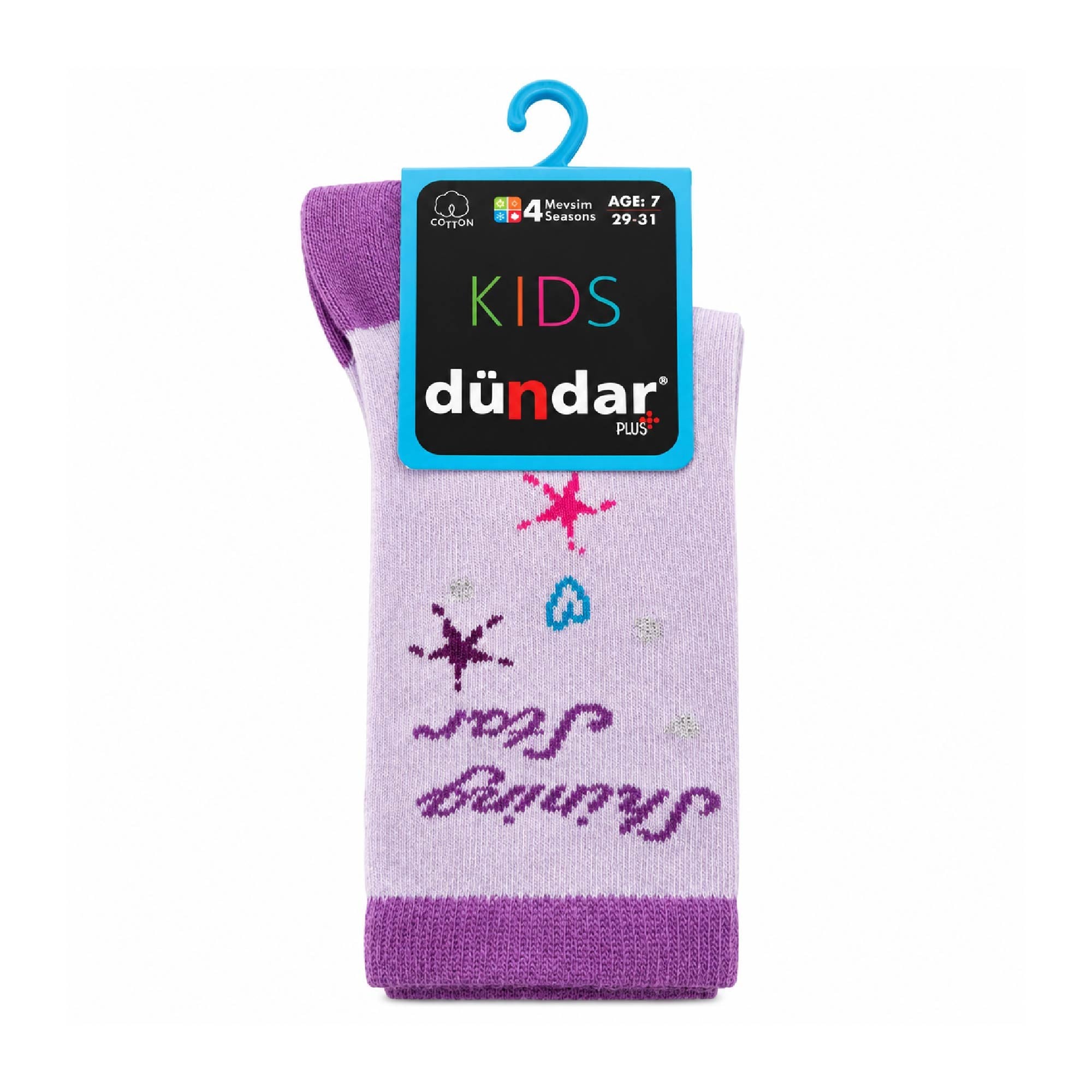 Dündar Plus Çocuk 4 Mevsim Çorap 7 Yaş Lila Shining Star Desenli