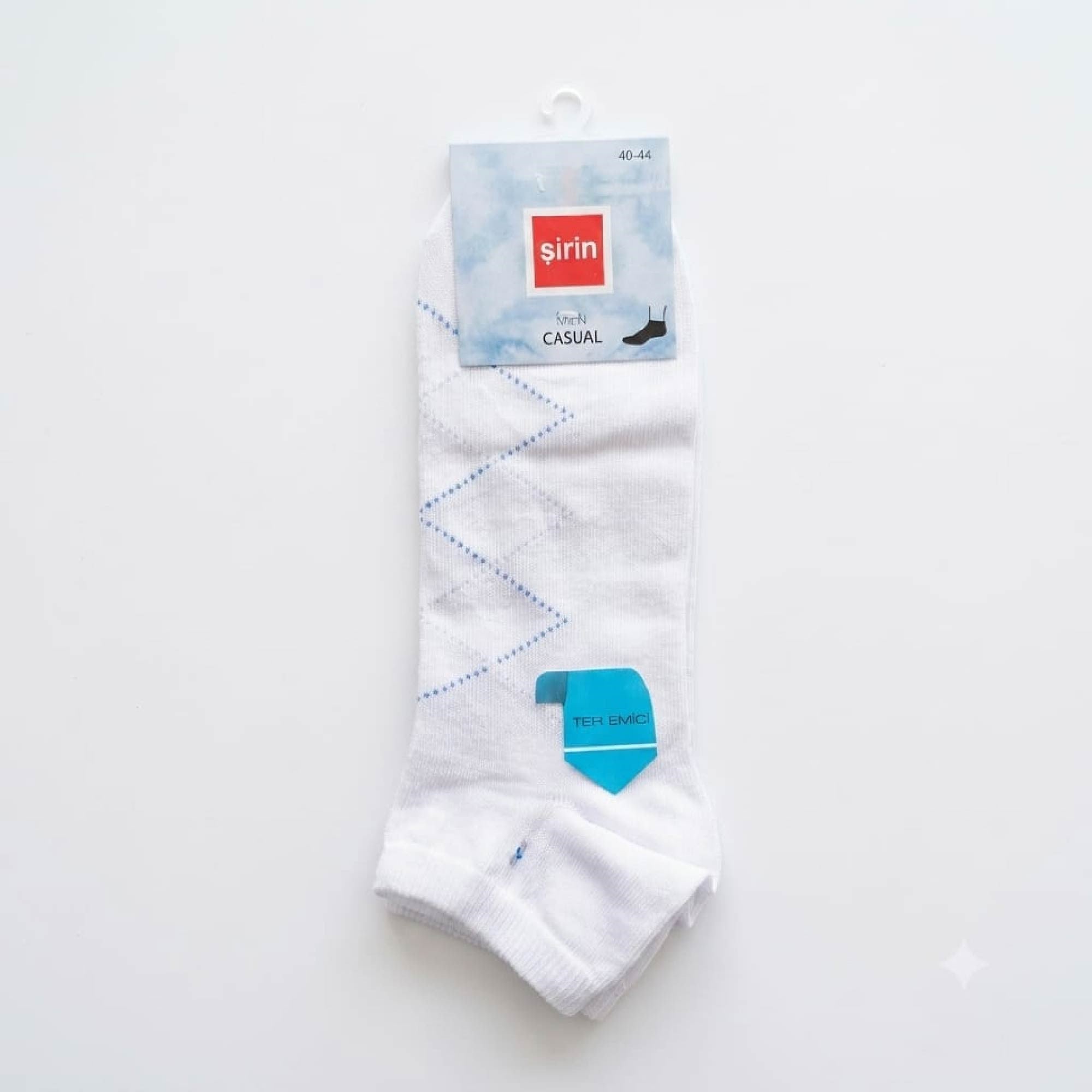 Şirin Patik Casual Ter Emici Çorap Kare Desenli Beyaz Erkek 7010