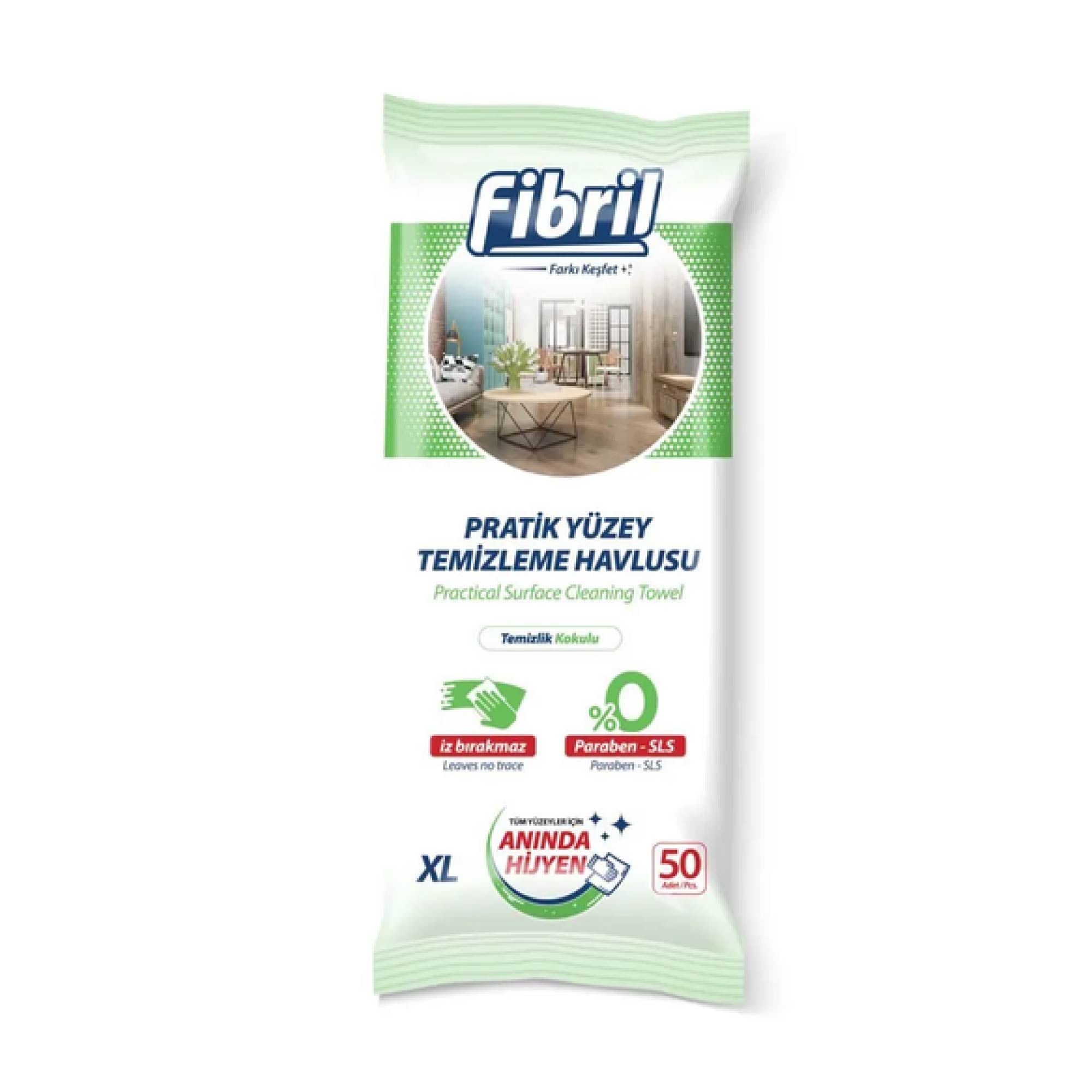 Fibril Pratik Yüzey Temizleme Havlusu Temizlik Kokulu 50'li