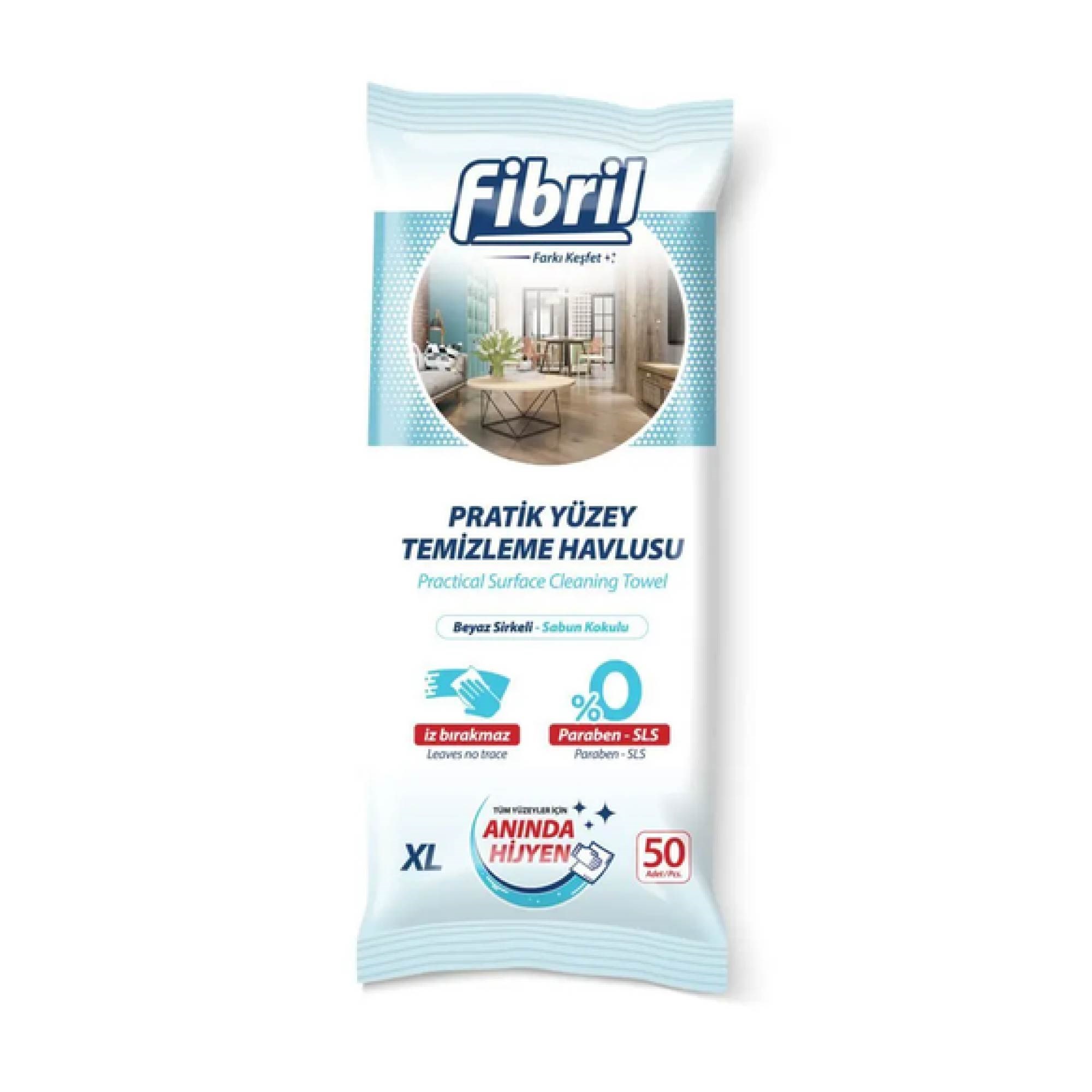 Fibril Pratik Yüzey Temizleme Havlusu Sabun Kokulu 50'li
