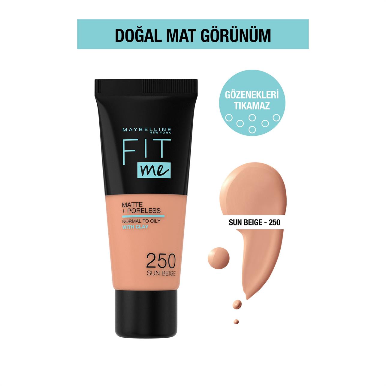 Maybelline New York Fit Me Matte&Poreless Fondöten Sun Beige 250