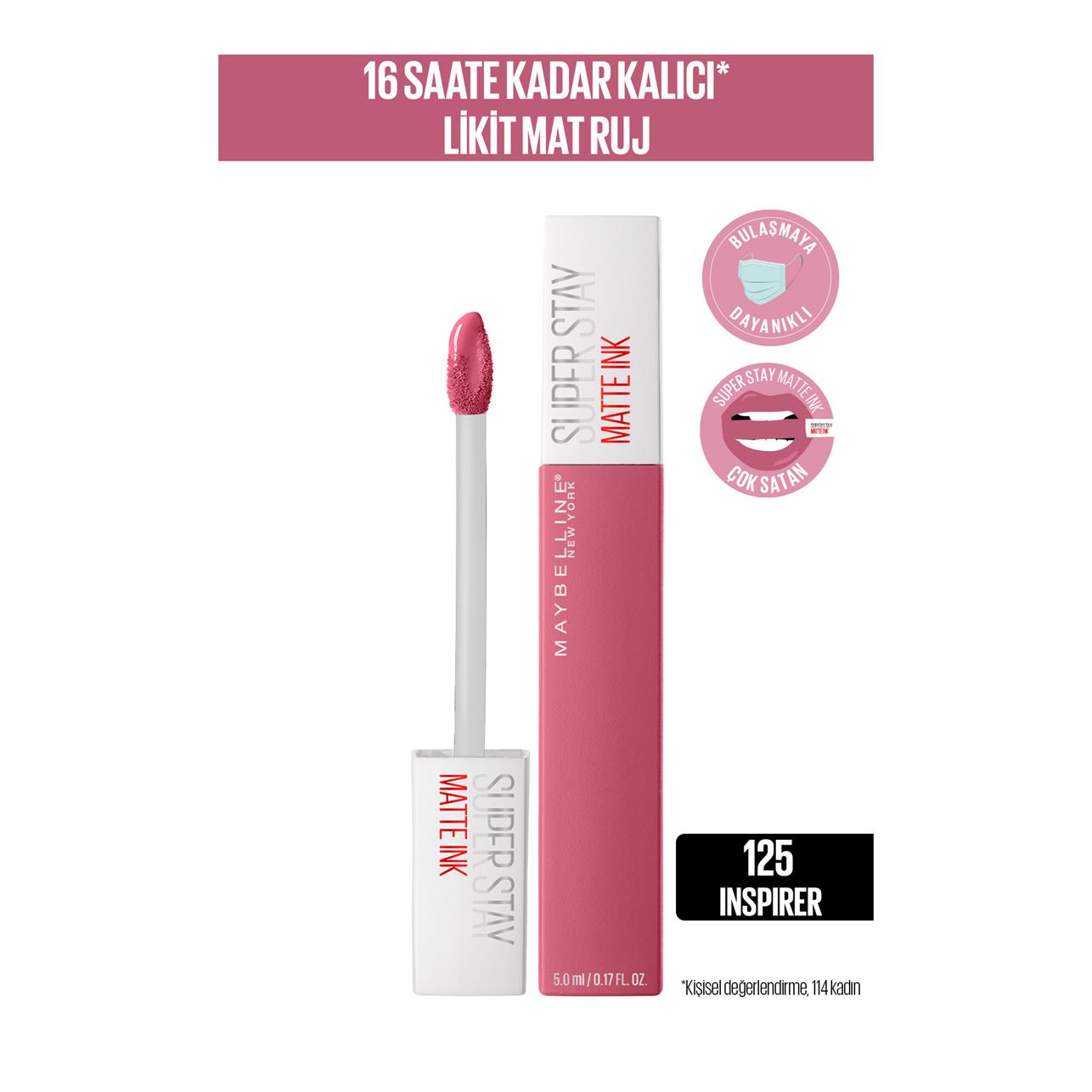 Maybelline New York Super Stay Matte Ink Mat Likit Ruj 125 Inspirer-Pembe