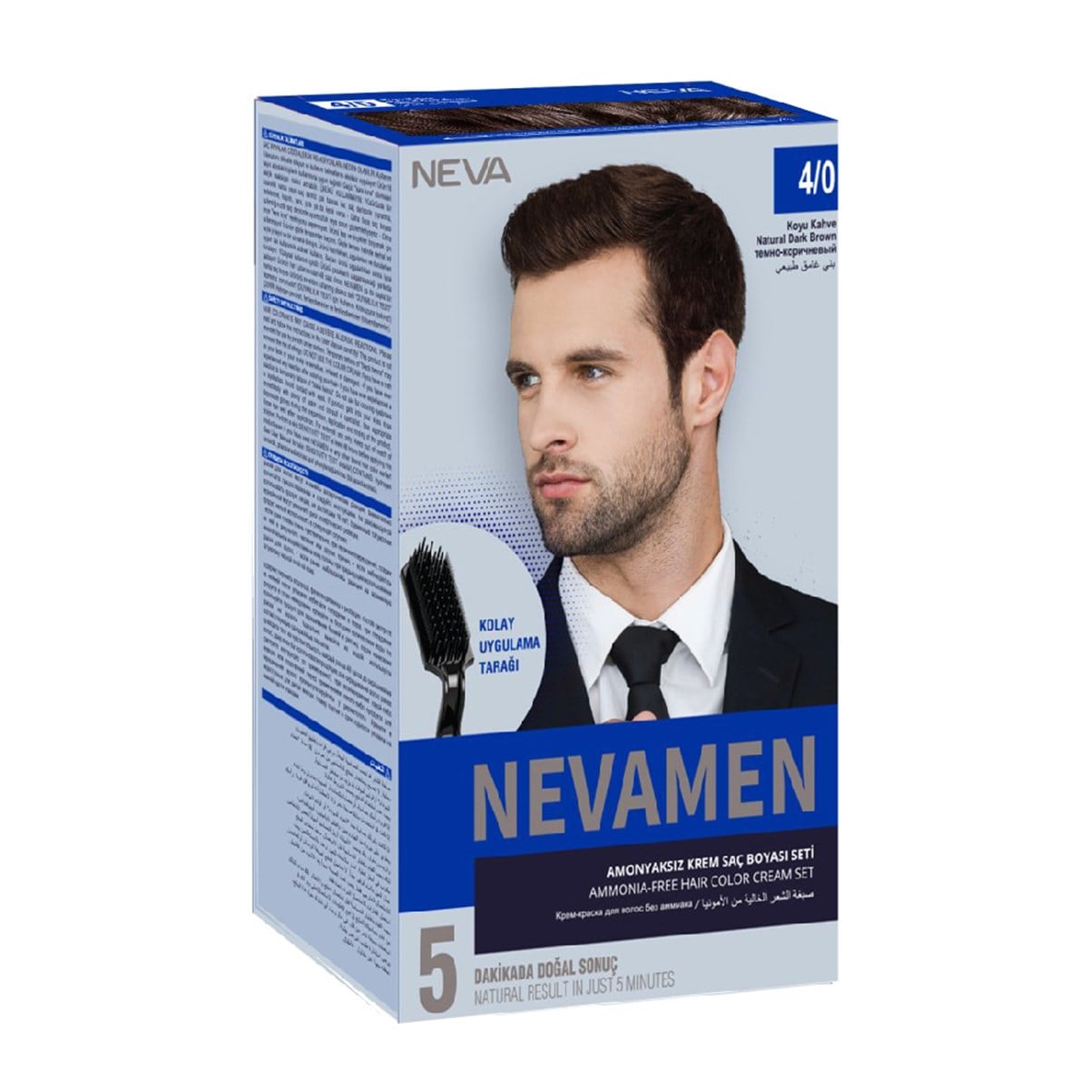 Neva Men Amonyaksız Krem Saç Boya Seti 4/0 Koyu Kahve 