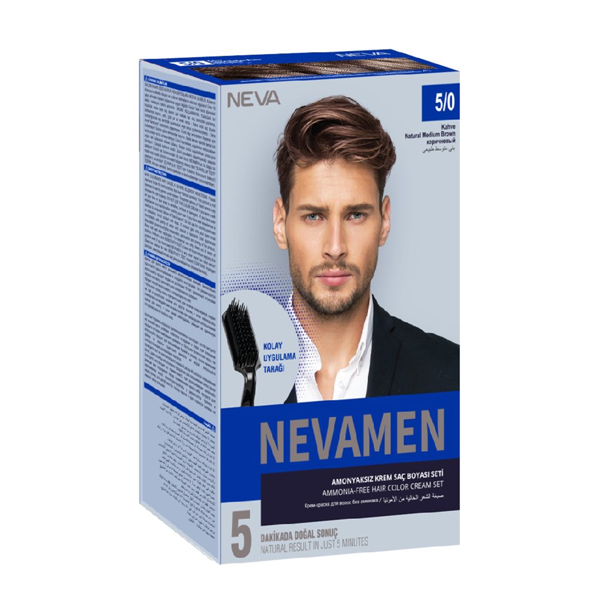 Neva Men Amonyaksız Krem Saç Boya Seti 5/0  Kahve 
