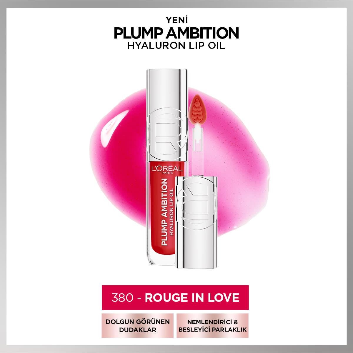 Loreal Paris Plump Ambition Hyaluron Lip Oil Besleyici ve Nemlendirici Dudak Parlatıcısı - 380 Rouge In Love