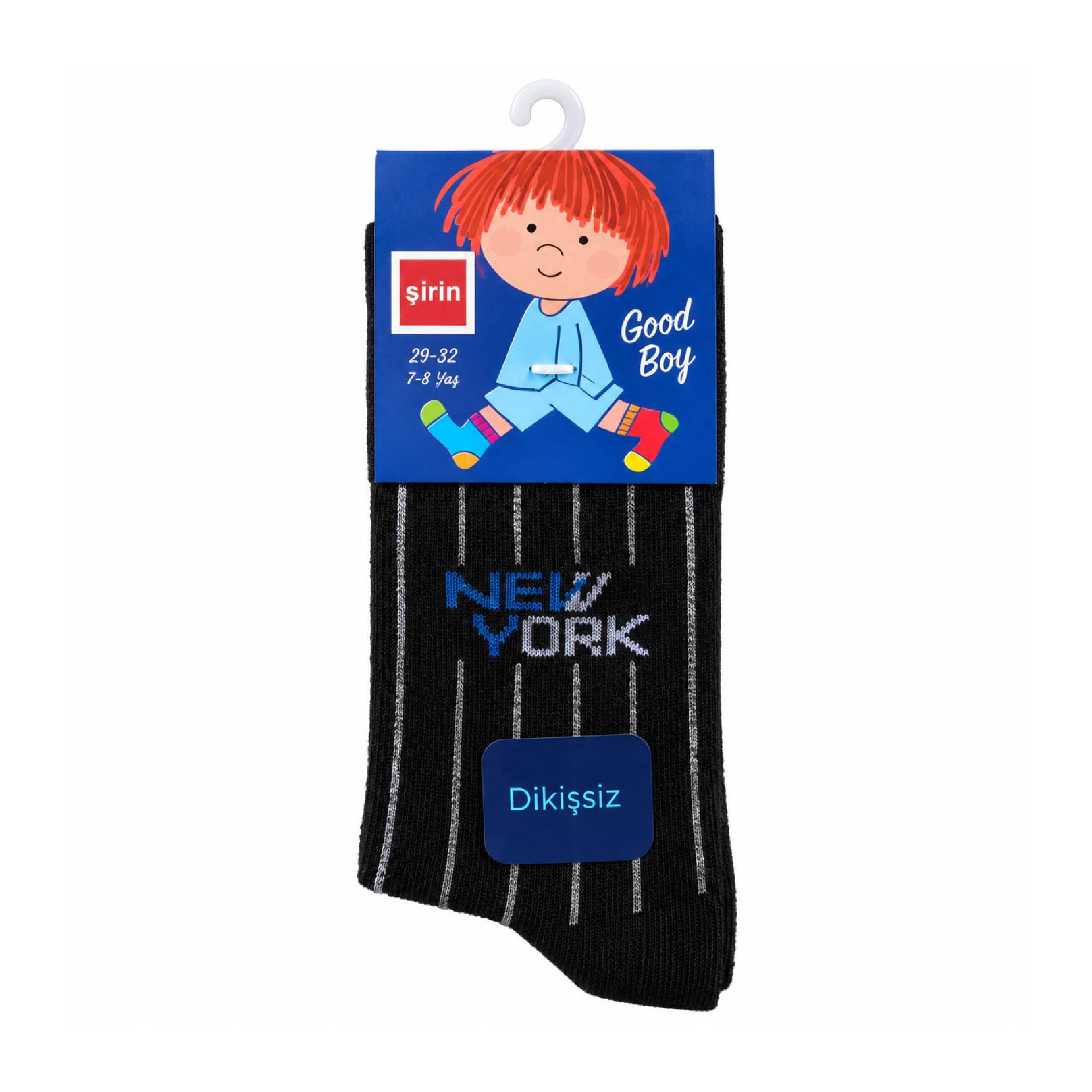 Şirin Dikişsiz Çorap Siyah Erkek Çocuk New York Desenli 7-8 Yaş (28-32 cm) 1207
