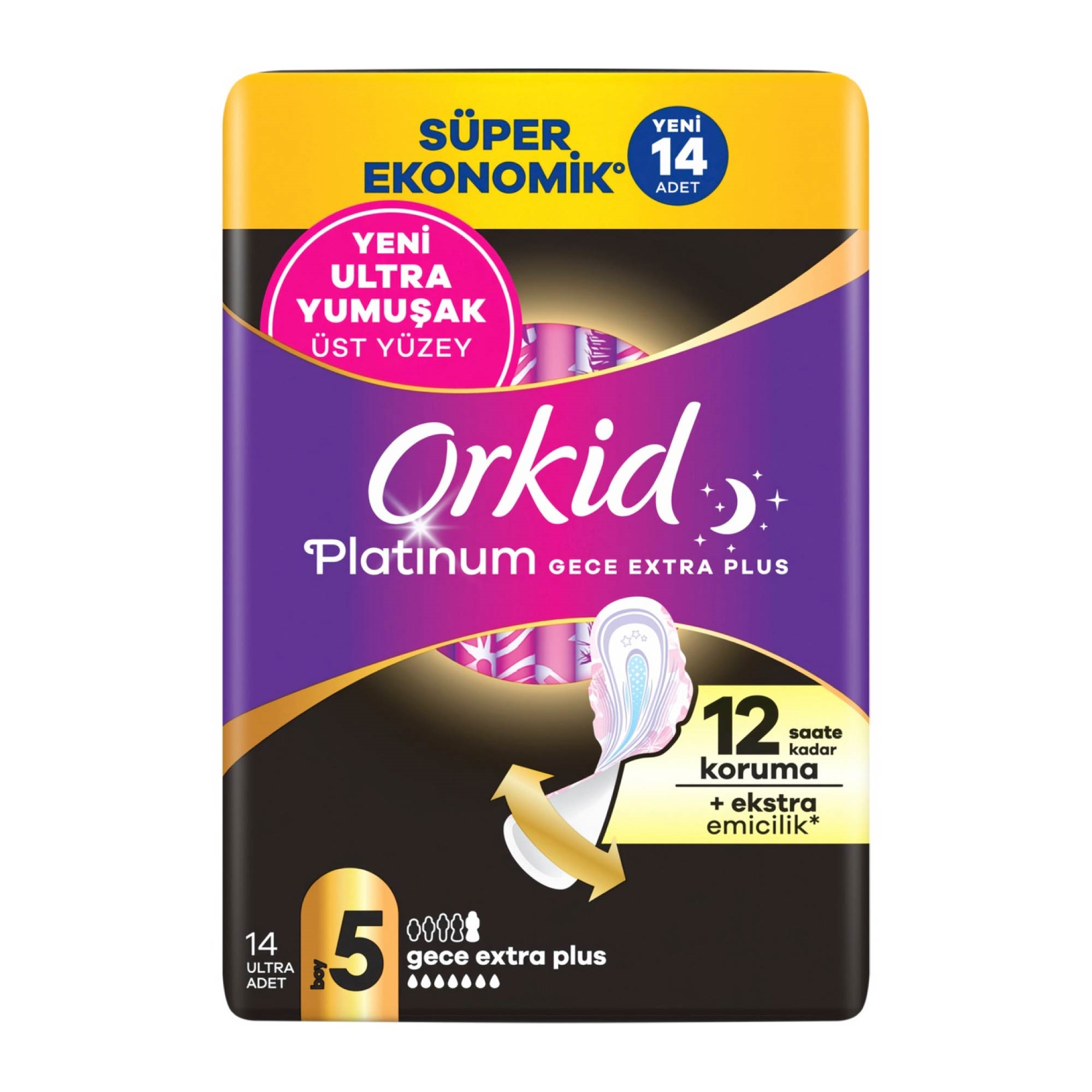 Orkid Platinum Gece Extra Plus Hijyenik Ped 3 Boy 14 Adet