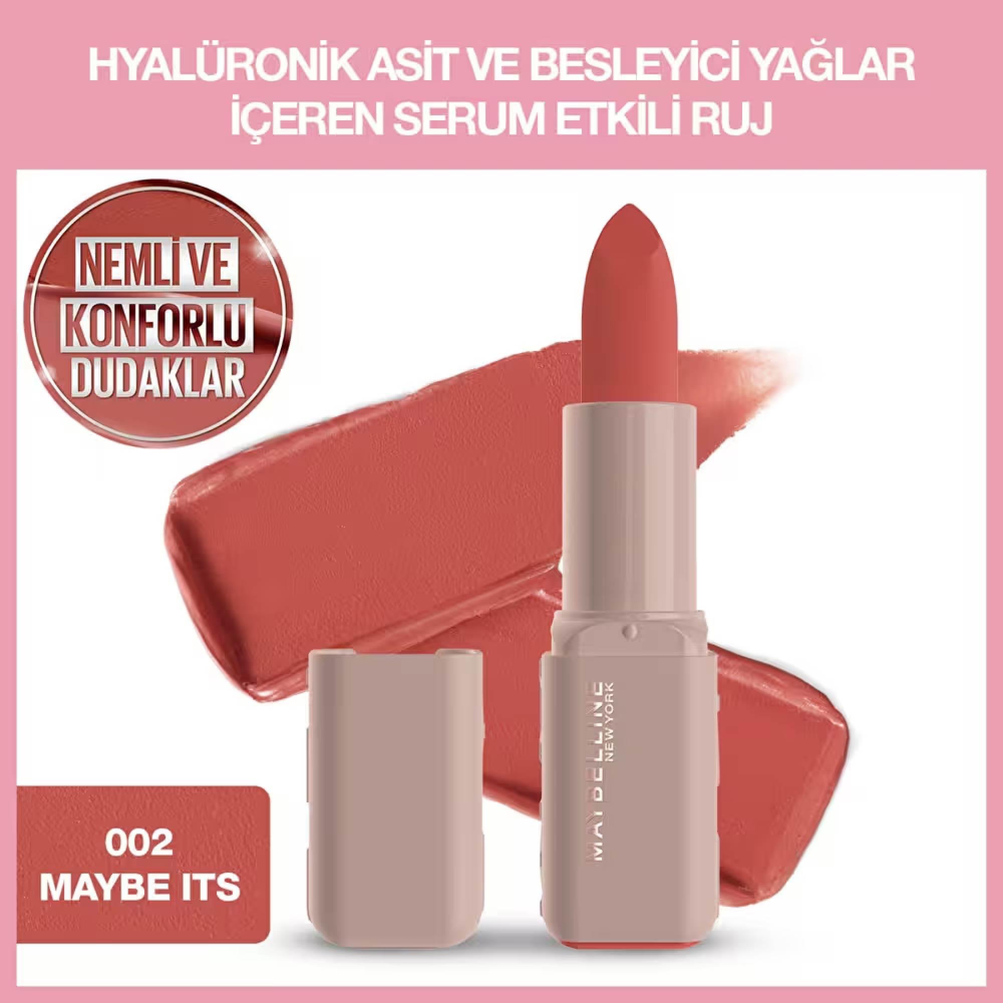 Maybelline Serum Etkili Hyalüronik Asit ve Besleyici Yağ İçeren Ruj 002 Maybe It's